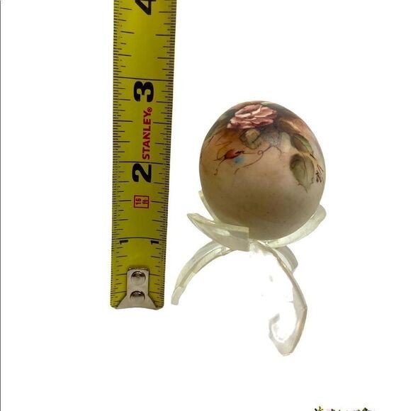 Vintage Floral Signed Artist Egg with Stand - Picture 8 of 10